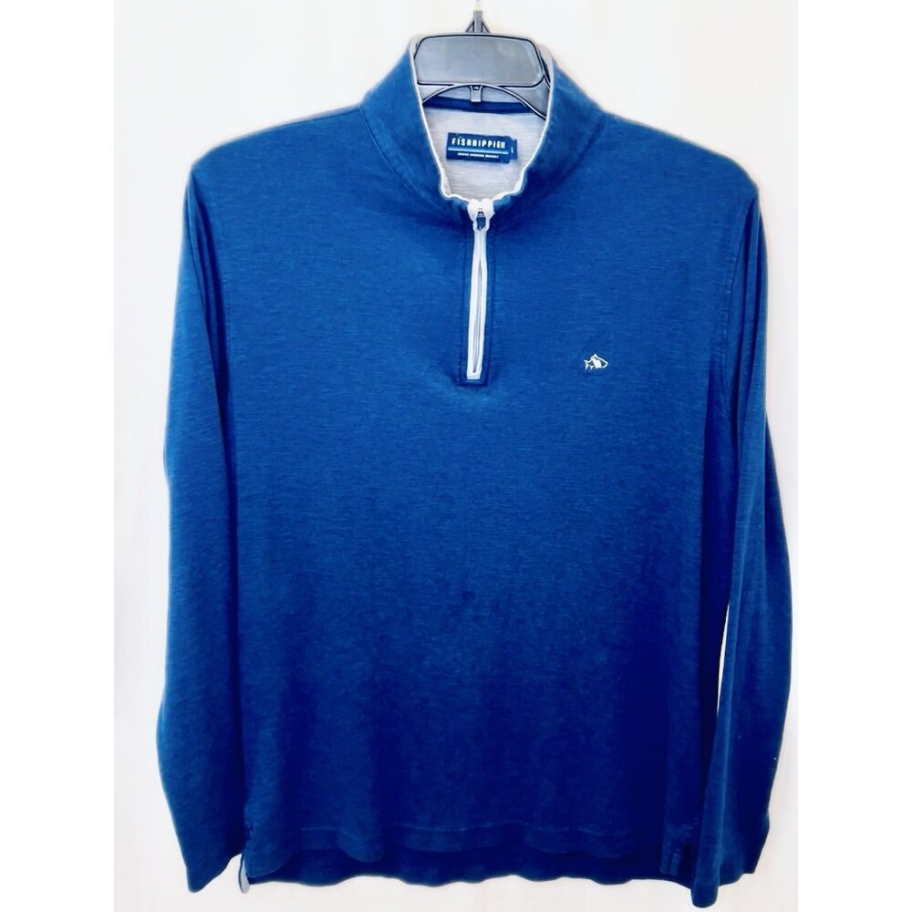 Fish Hippie 1/4 Zip Pullover L Men Teal Blue Cotton Modal Made India YGI Q4-77